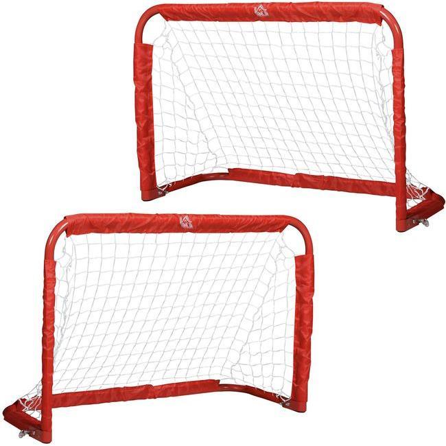Swisshandel24 Fussballtore, Fussballnetz, 2er Set Minitore, Faltbar, Stahl(Q195), Tetrolon, Rot, 90 x 36 x 60 cm