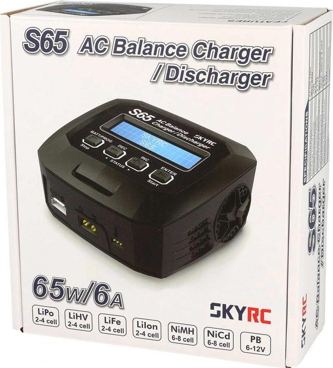 Productafbeelding SkyRC Lader AC S65 AC LiPo 2-4s 6A 65W Ontladen 2A 10W