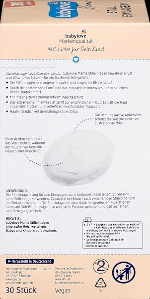 Nutritional values and ingredients dm babylove Mommy nursing pads white (30 x)