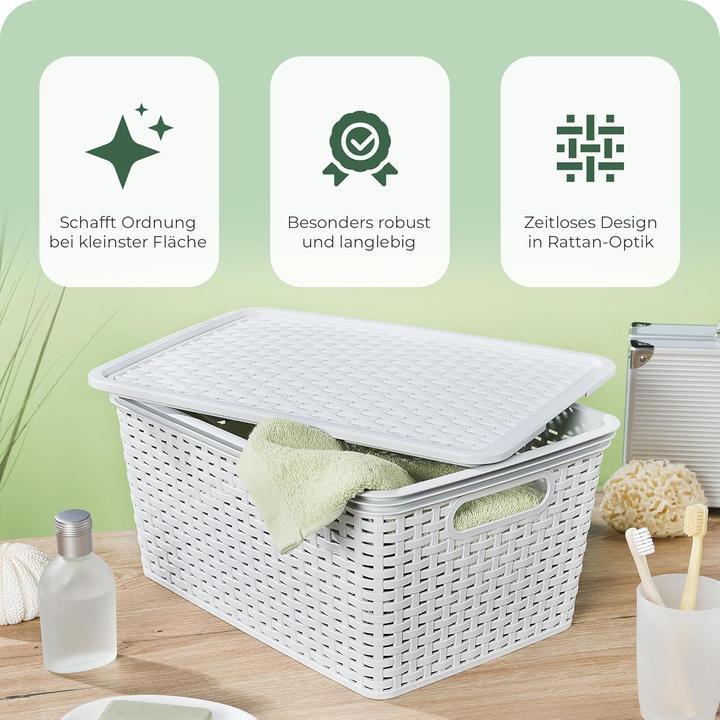 Image du produit Novaliv Aufbewahrungsbox mit Deckel Gross 14L Korb Weiss in Rattan Design Lebensmittelecht Aufbewahrun (14 l)