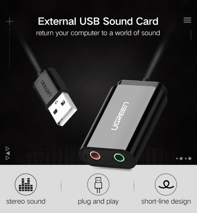 Actual product image Ugreen External USB sound card for headphones, speakers, headsets (USB)
