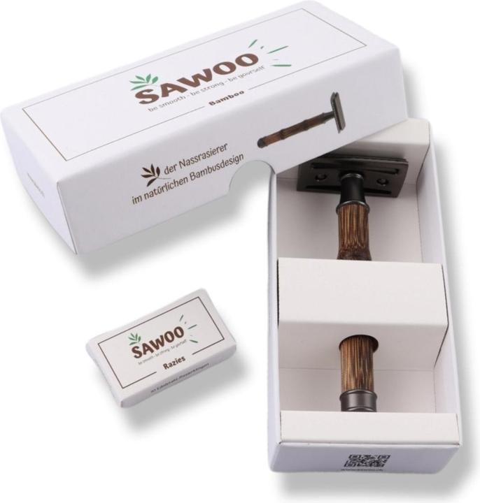 Actual product image Sawoo Bamboo razor made of brass and bamboo wood incl. 10 razor blades