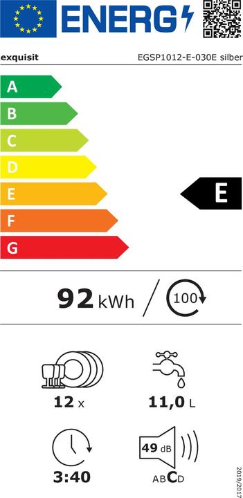 Etichetta energetica Exquisit EGSP 1012-E-030E argento