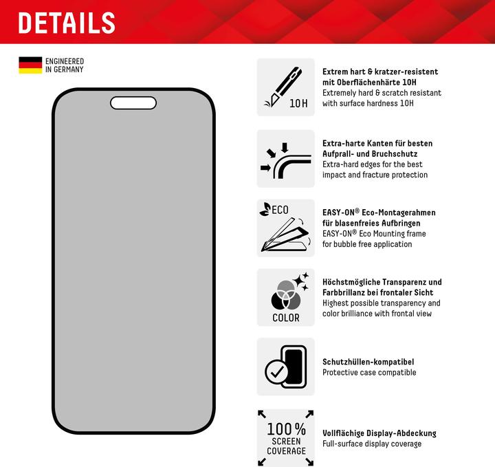Actual product image Displex Real Glass, Privacy Full Cover Panzerglas (1 Piece, Apple iPhone 15 Pro, Apple iPhone 15)