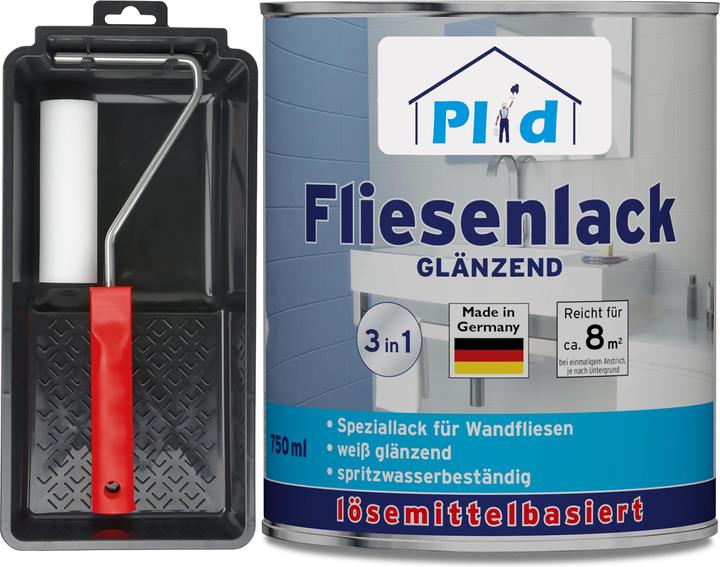 Produktbild Plid Fliesenlack Set 0,75l glänzend, für ca. 8m² / Fliesenfarbe Lackierset (Lichtgrau, 0.75 l)