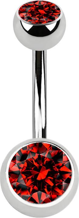 Produktbild Star Piercing Banane silber mit zwei Kugeln Kristall rot (Chirurgenstahl 316L, ohne Messing)