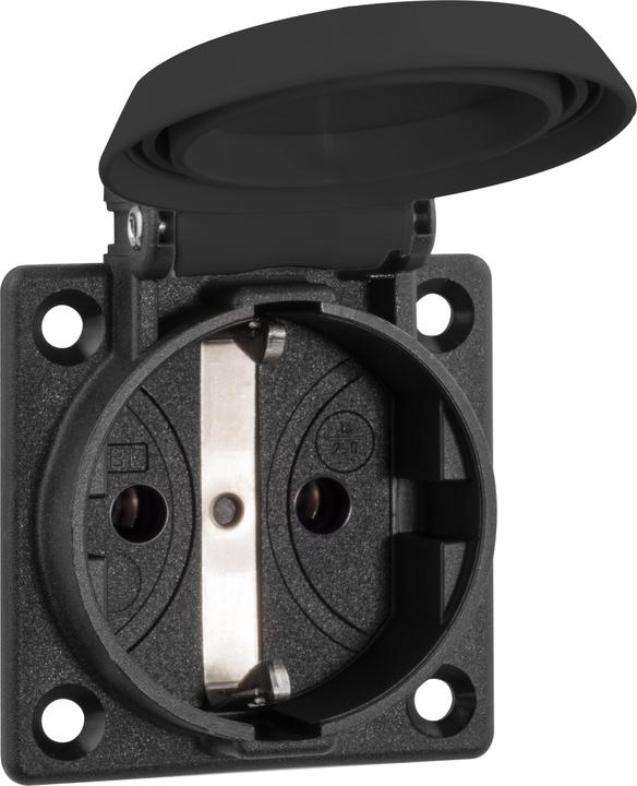 Image du produit ABL Prise encastrée SCHUKO, noire, IP54, avec raccord à visser