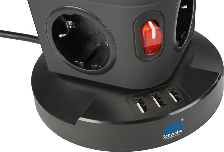 Produktbild As - Schwabe Steckdosentower (15 x, CEE 7/3, USB, 2 m)
