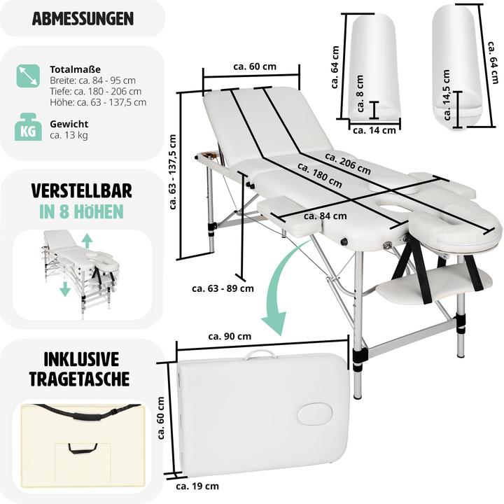 Immagine prodotto tectake Lettino per massaggi a 3 zone con schienale e bolster
