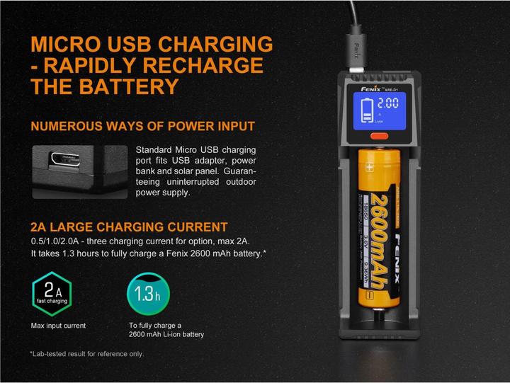 Immagine prodotto Fenix FCH-D1 (1 pz., 10440, 14500, 16340, 18650, 21700, 26650, AA, AAA, C, Caricabatterie senza batteria)