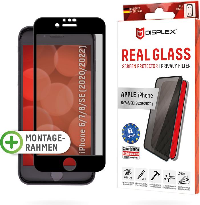 Displex Real Glass, Privacy Full Cover Panzerglas (1 Stück, Apple iPhone SE (3rd Gen), Apple iPhone SE (2nd Gen))