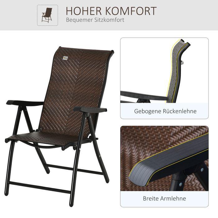 Produktbild Swisshandel24 Polyrattan Gartenstuhl klappbar Rückenlehne 7 stufige verstellbar Klappstuhl mit Armlehne für Garten