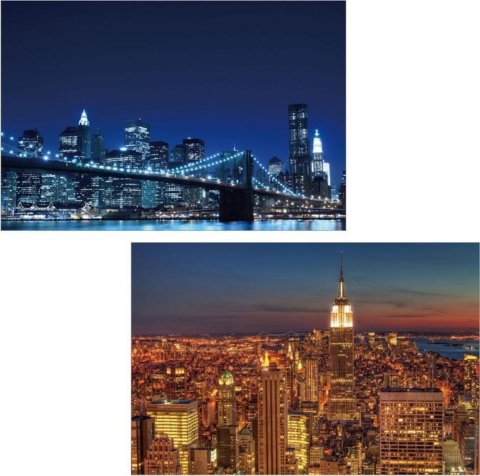 Actual product image Swisshandel24 2x LED picture canvas luminous picture wall 60x40cm, Timer - Skyline New York (60 x 40 cm)
