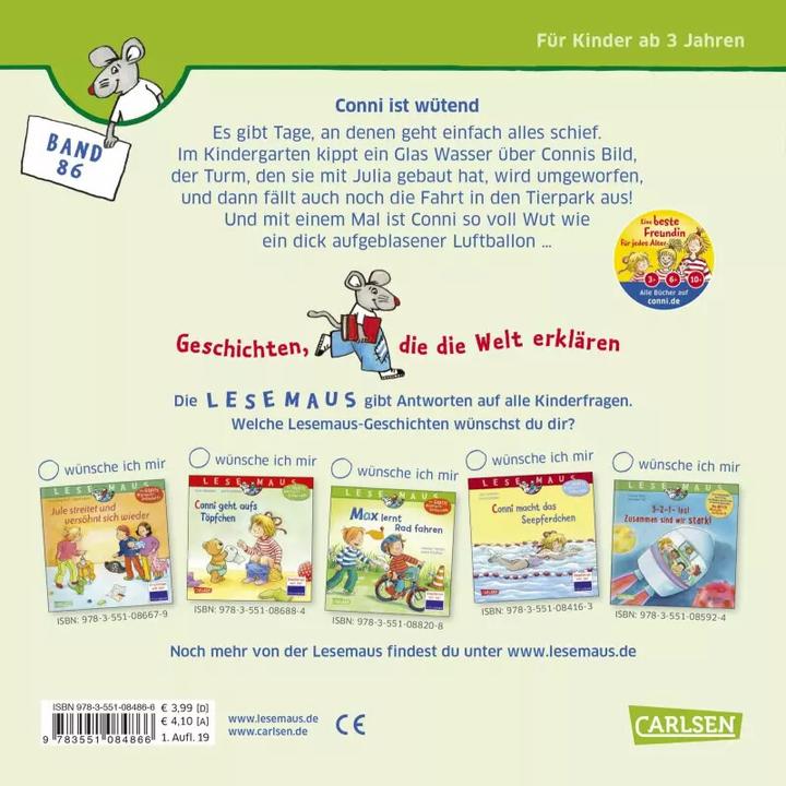 Produktbild LESEMAUS 86: Conni ist wütend (Deutsch, Liane Schneider, 2019)
