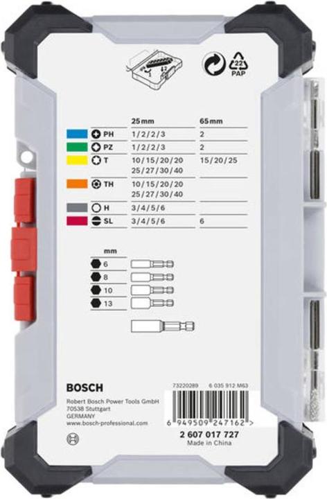 Actual product image Bosch Professional Bit Set Extra Hard (PH1 / PH2 / PH3 / PZ1 / PZ2 / PZ3 / HEX3 / HEX4 / HEX5 / HEX6 / T10 / T15 / T20 / T25 / T27 / T30 / T40 / SL3 / SL4 / SL5 / SL6 / TH10 / TH15 / TH20 / TH25 / TH27 / TH30 / TH40)