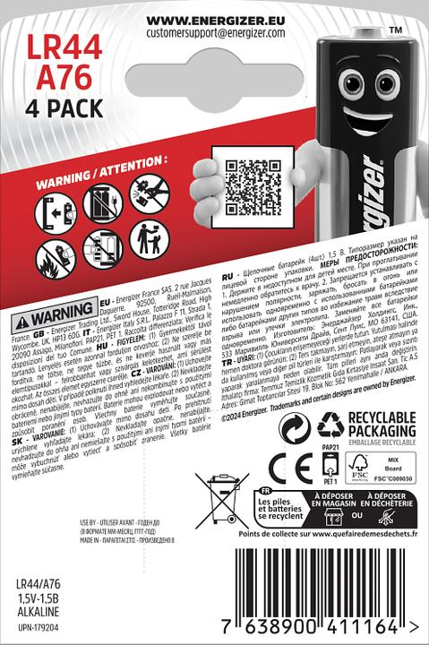 Image du produit Energizer Spécialité LR44/A76 (4 pcs, LR44, 150 mAh)