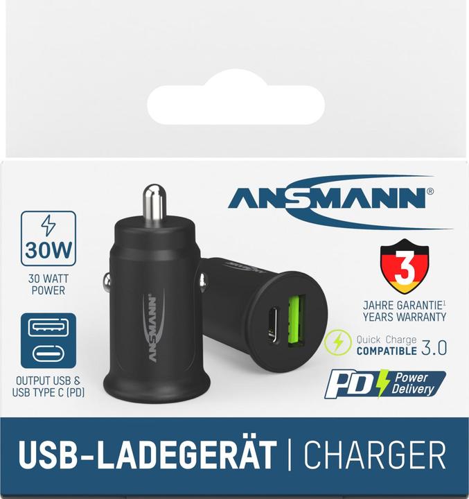 Image du produit Ansmann Chargeur InCar Charger 12-24V DC/3000mA/30W/KFZ/USB/USBC/5V
