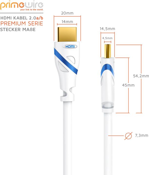 Actual product image Primewire HDMI cable 2.0b, type A, Ultra HD Highspeed 4K 60Hz, Full HD, 3D, ARC, 18 GBit/s, 3-fold shielded (0.25 m, HDMI)