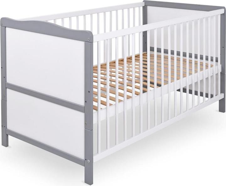 jonka Gitterbetten Babybett und Kinderbett Moritz 70 x 140 cm - Weiss Grau (140 x 70 cm)