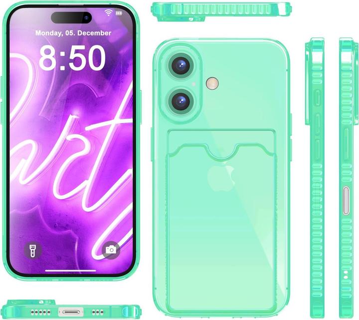 Immagine prodotto Nalia Portacarte trasparente in silicone trasparente al neon (Apple iPhone 16 Plus)