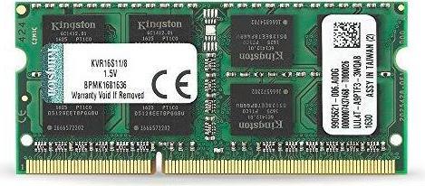 Produktbild Kingston Notebook Memory NB MEMORY 8GB PC12800 DDR3 / SO KVR16S11 / 8 (1 x 8GB, 1600 MHz, DDR3-RAM, SO-DIMM)