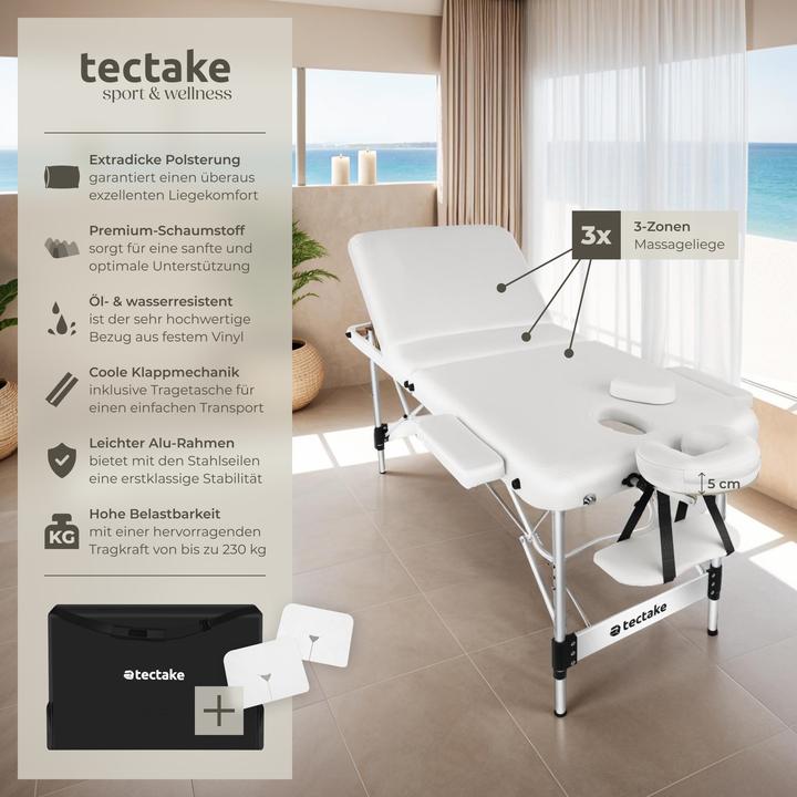 Immagine prodotto tectake lettino da massaggio a 3 zone in alluminio, 5 cm di imbottitura + borsa