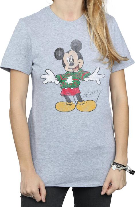Actual product image Disney Womens/Ladies Mickey Mouse Christmas Jumper Cotton Boyfriend T-Shirt (M)