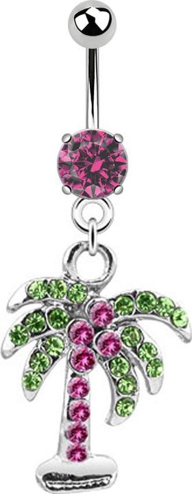 Produktbild Star Piercing Banane silber mit Anhänger Palme pink (ohne Messing, Chirurgenstahl 316L)
