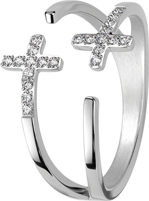 Image du produit Star Piercing Bague argent double croix cristaux argent (52, Argent 925)
