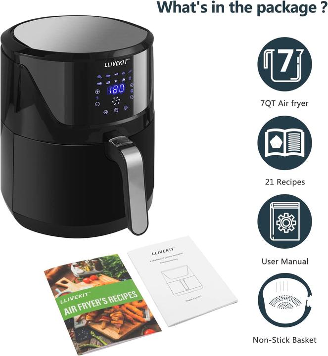 Immagine prodotto Llivekit Friggitrice ad aria calda XXXL da 7 litri in nero