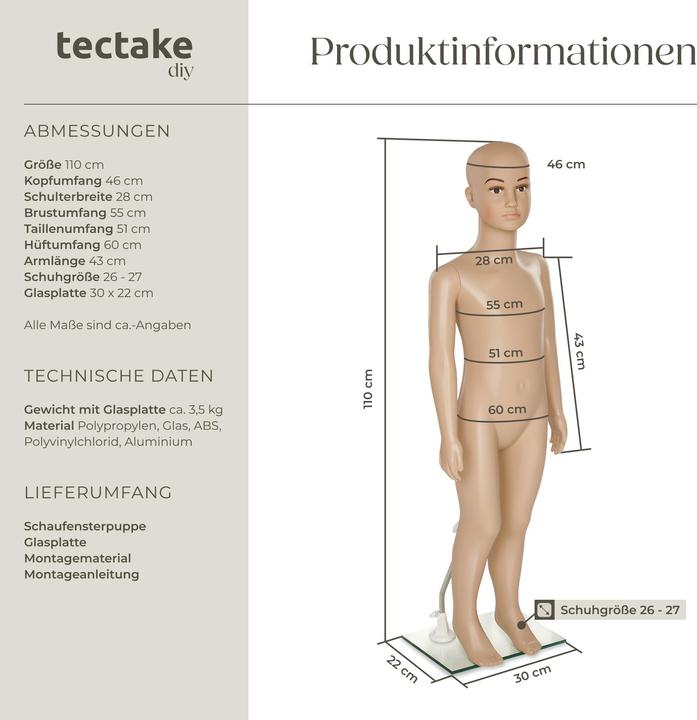 Immagine prodotto tectake Manichino (110 x 30 x 50 cm)