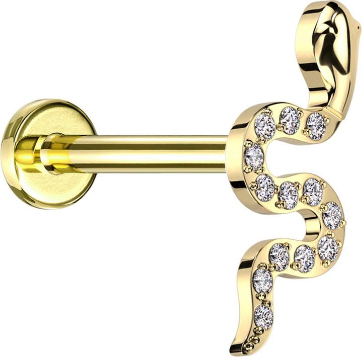Produktbild Star Piercing Micro Labret Innengewinde vergoldet Schlange vergoldet Kristalle silber (ohne Messing, Titan G23)