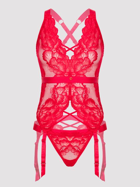 Produktbild Lovehoney Plus Size Beau Red Lace Basque Set - Red One Size Queen (One Size)