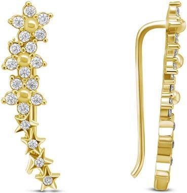 Brilio Silver - Playful longitudinal gold-plated earrings with zircons EA81Y