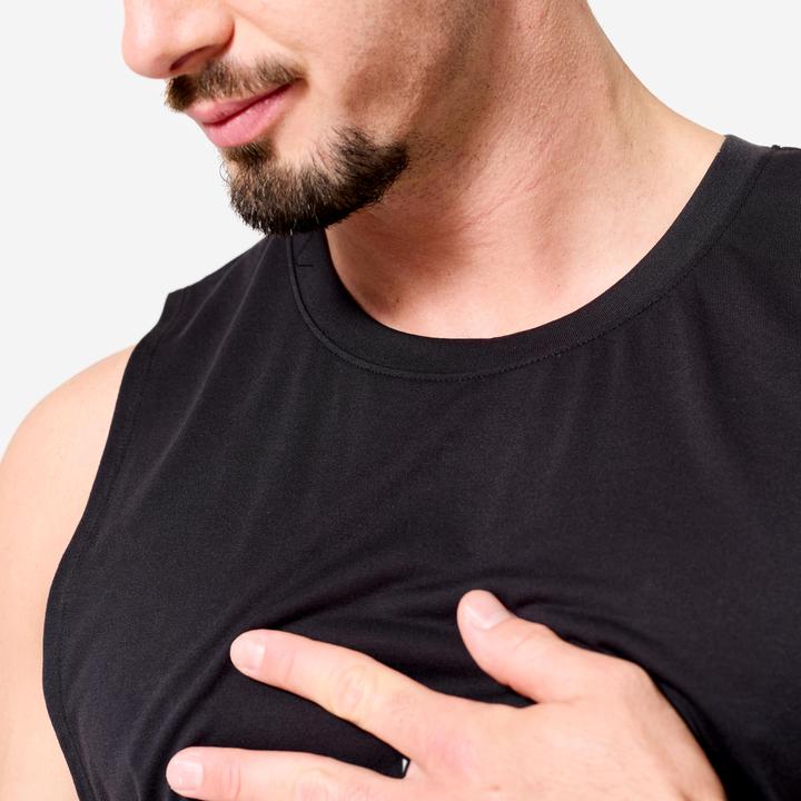 Actual product image Domyos Men's Crew Neck Slim-Fit Breathable Cross Training Tank Top - Black (S)