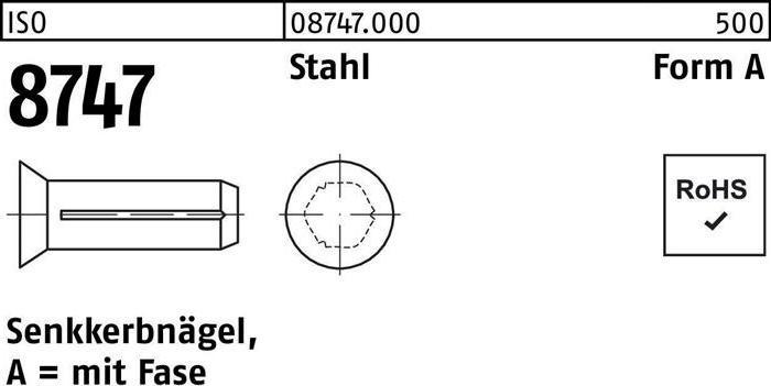 Actual product image Countersunk grooved nail ISO 8747 with chamfer 3 x 10 steel ISO 8747