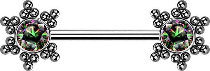 Star Piercing Threadless Barbell silber Stern Kugeln mit Kristall dunkel multicolor (ohne Messing, Chirurgenstahl 316L)