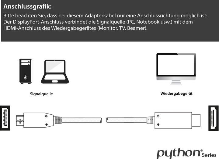 Image du produit Python PYT M0224 DP 1.4 vers HDMI 2.0 A mâle, nylon, 4K@60Hz, 5 m, blanc (5 m, HDMI)