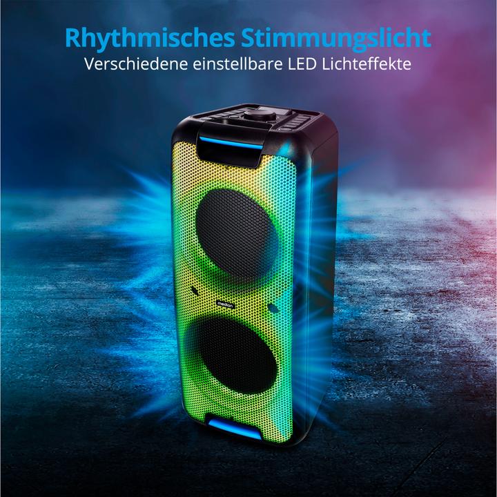 Image du produit Medion P61080 party sound system partyspeakers incl. microfoon, karaoke, oplaadbare batterij, Bluetooth, ec (4 h, Fonctionnement sur secteur)
