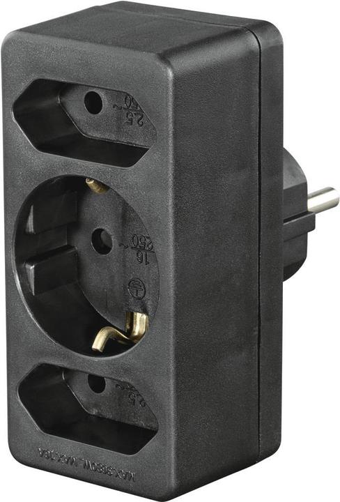 Hama Steckdosenadapter 3-fach, 1x Schutzkontakt, 2x Euro, Schwarz (3 x)