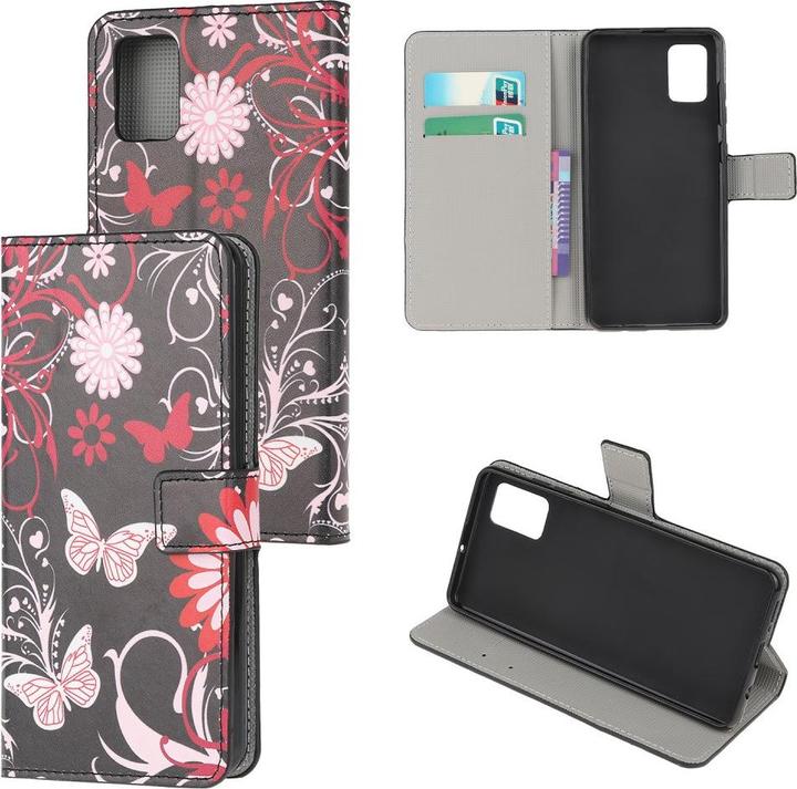 Produktbild Cover-Discount Galaxy A51 - Leder Hülle Kartenfach Schmetterlinge schwarz (Samsung Galaxy A51)