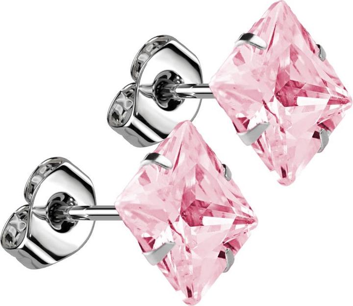 Image du produit Star Piercing Boucles d'oreilles avec cristal carré rose (Acier chirurgical 316L, sans laiton)