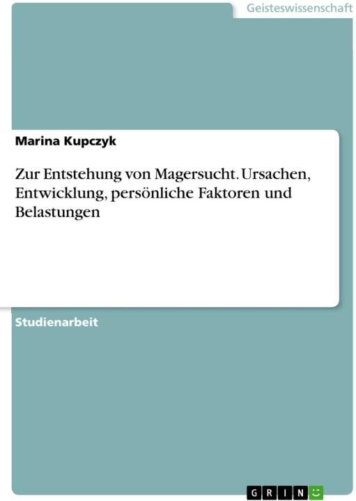 Produktbild Zur Entstehung von Magersucht. Ursachen, Entwicklung, persönliche Faktoren und Belastungen (Deutsch, Marina Kupczyk, 2016)