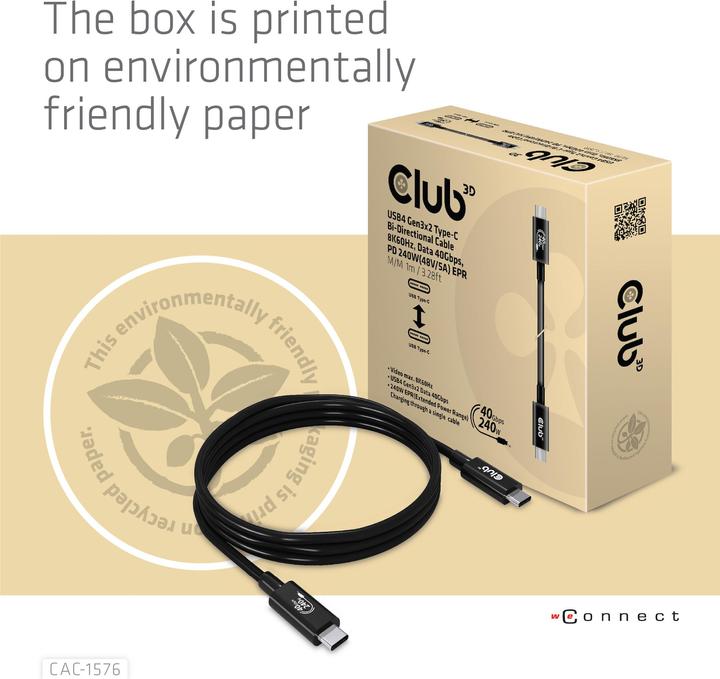 Image du produit Club 3D USB Typ C – USB Typ C (1 m, USB 4.0)