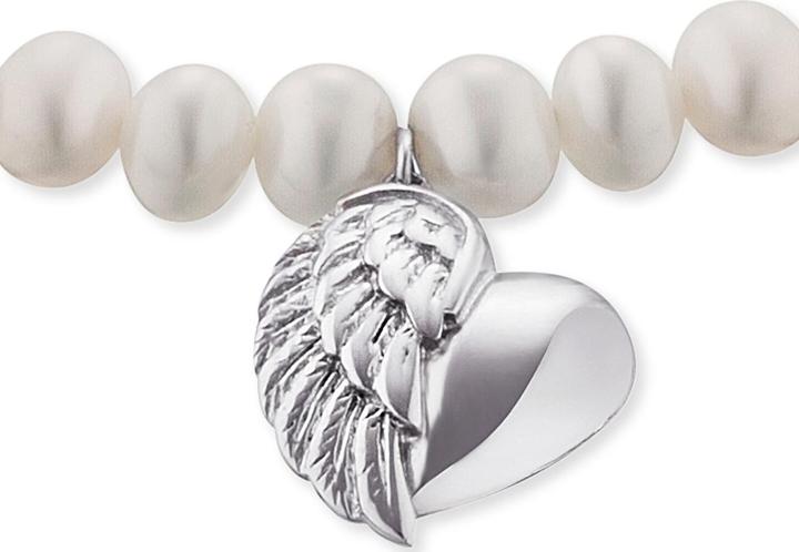 Produktbild Engelsrufer Pearl bracelet Heart with angel wings ERB-HEARTWINGPE (L) (17 cm, Perle, Silber rhodiniert)