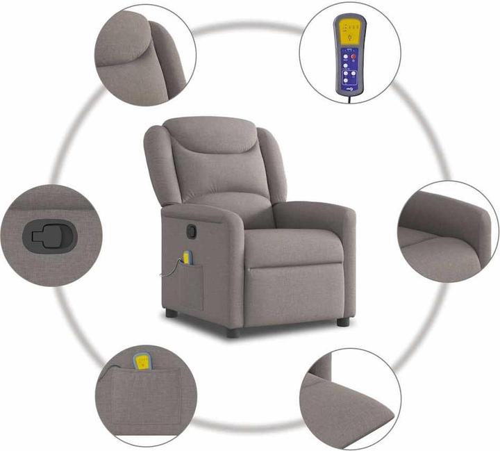 Produktbild VidaXL Massagesessel Taupe Stoff Massage TV-Sessel Sessel mit Massagefunktion