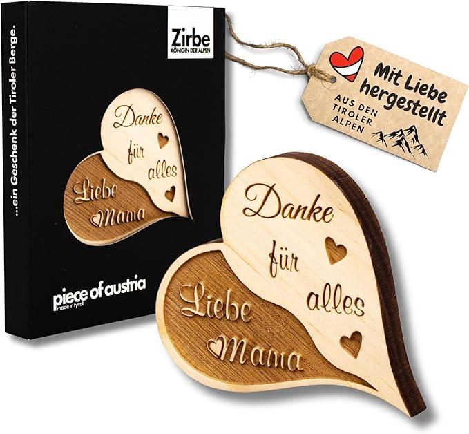 Produktbild ZNatur Zirben Arven Holz Herz Geschenk Deko mit Gravur Danke für alles Liebe Mama No.129