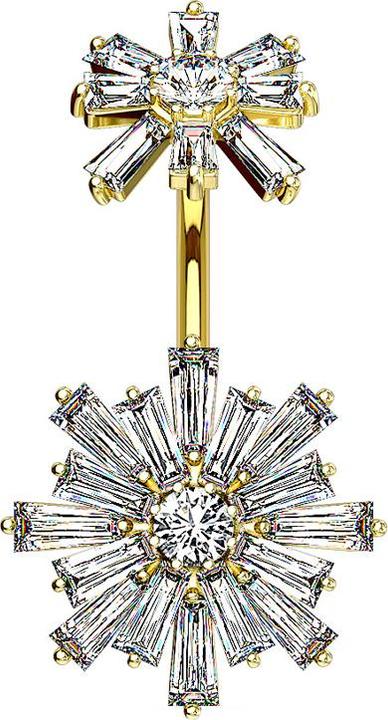 Actual product image Star Piercing Banana Inner Thread 14k Gold Plated Double Crystal Flower (Brass, Surgical steel 316L)