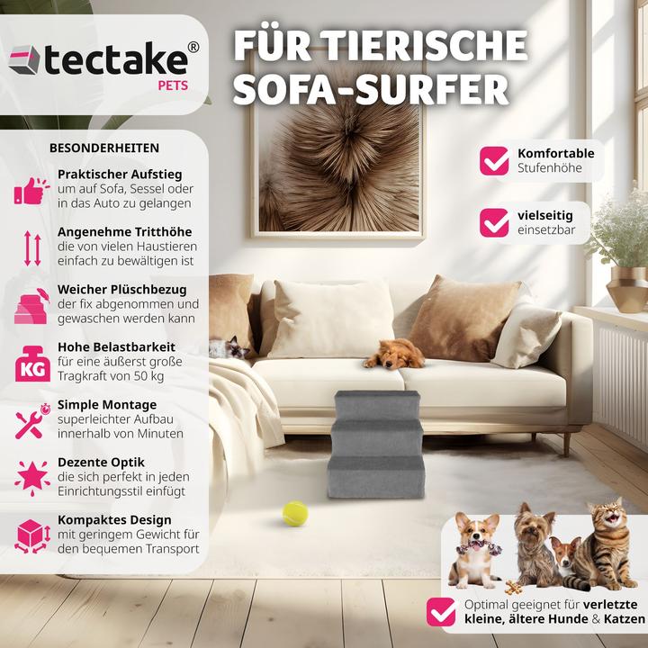 Actual product image tectake Escalier pour animaux domestiques Paw Path avec housse en peluche 37 x 45 x 34,5 cm (Dog, Cat)