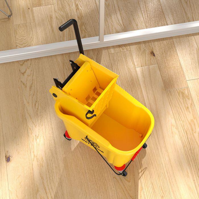 Produktbild Swisshandel24 Putzwagen Reinigungswagen 36 Liter Eimer mit Presse, Mopp und Griff Gelb (1 Stk.)